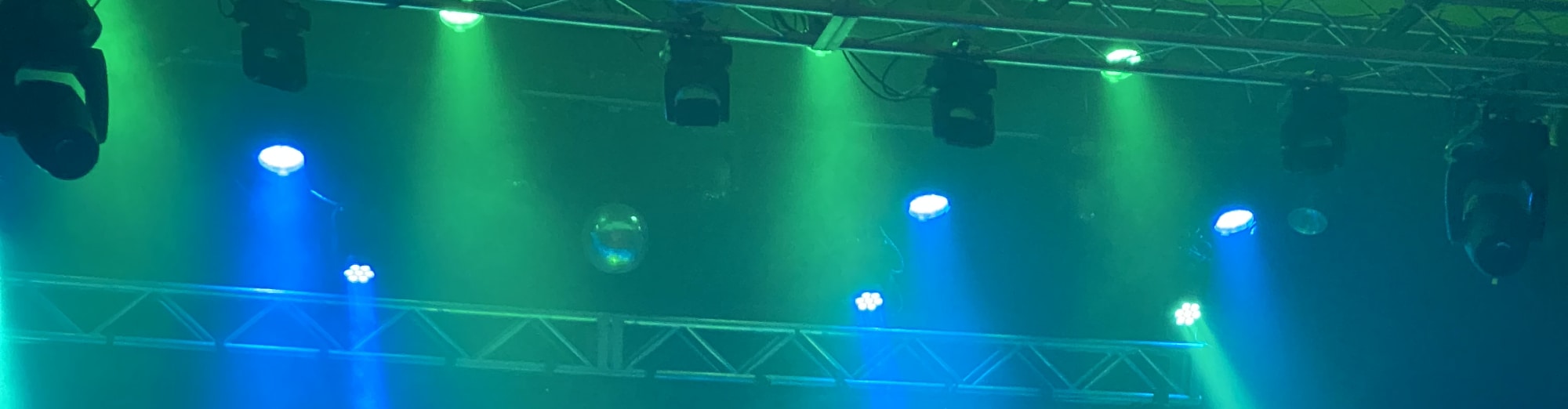 blue and green theater stage lights Atlanta